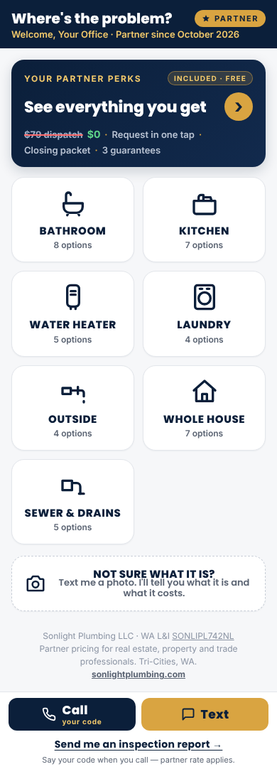 Example screen of the Sonlight partner pricing tool on a phone: choose an area of the home to see partner prices.